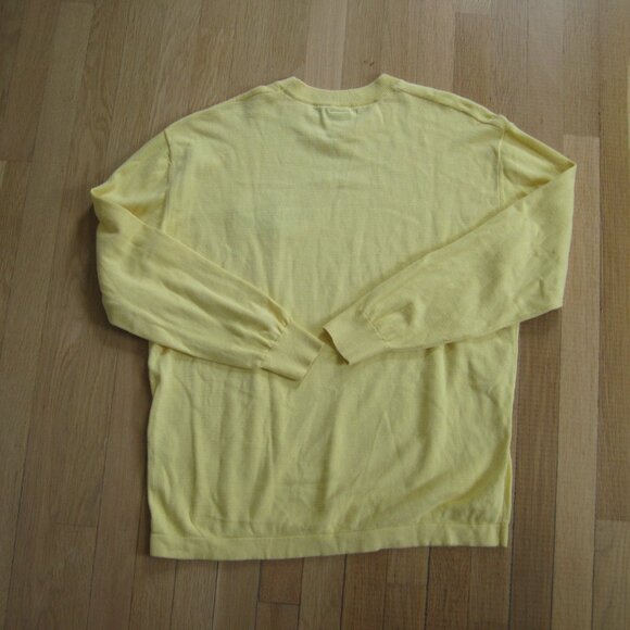 ZARA DIAZ FAES Sweater Smiley Face Size L Crew Neck Knit Yellow Pullover FLAW - Picture 3 of 8